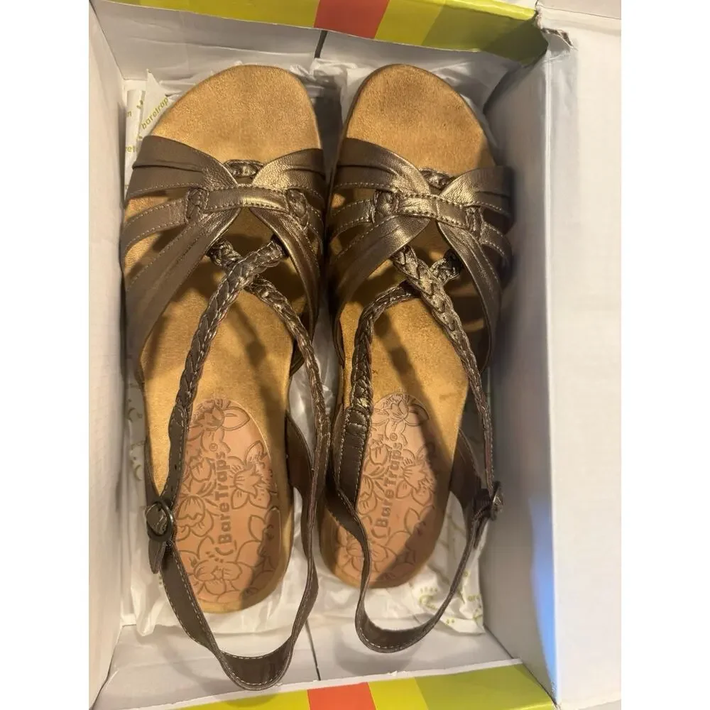 Bare Traps Leather Strappy Sandals Comfort Ankle Buckle Casual Bronze Womens 8